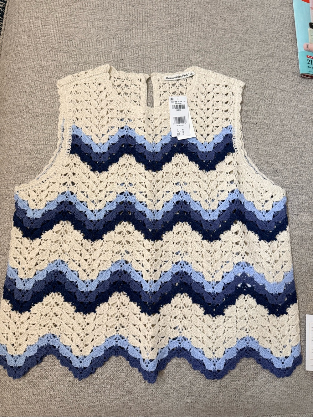 Abercrombie & Fitch Crochet Chevron Tank Top - Cream, Light Blue & Navy